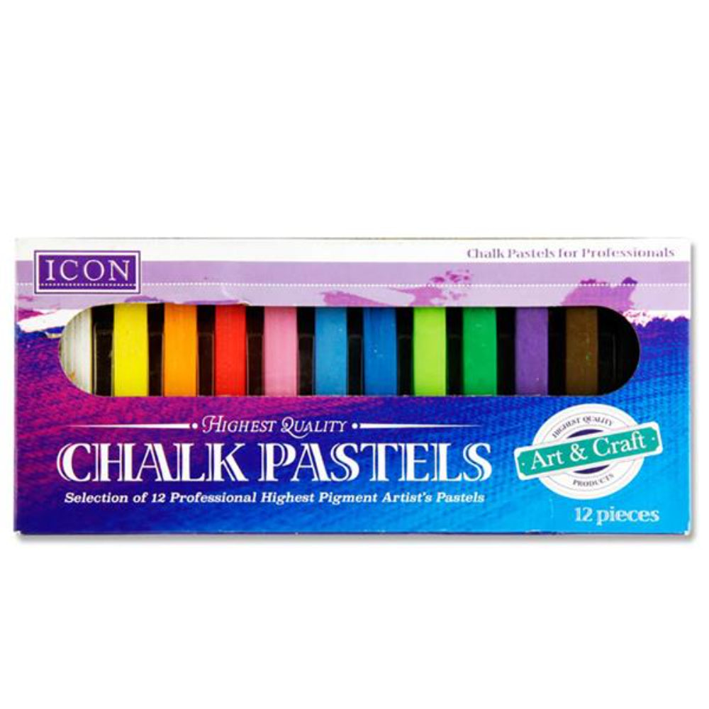 Icon Highest Quality Chalk Pastels - Vibrant Colours - Box of 12 | Stationery Shop UK