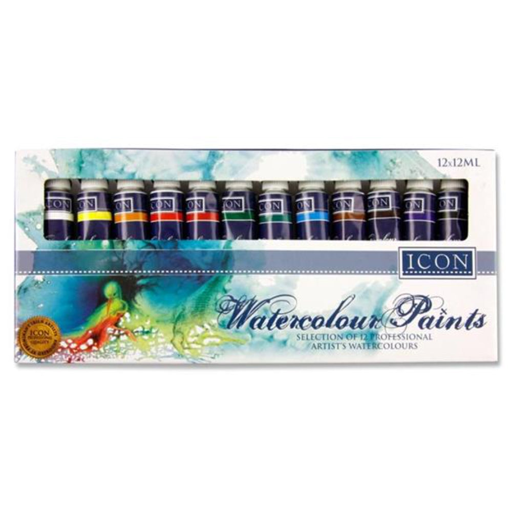 Icon Highest Quality Watercolour Paints - Box of 12 | Stationery Shop UK