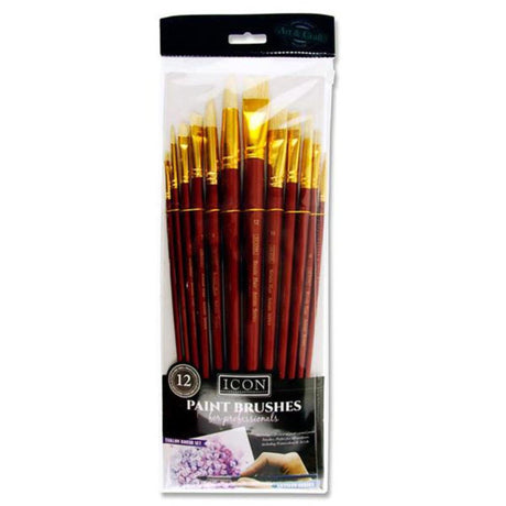 Icon Long Handle Brush Set - Firm White Bristle - 12 Pieces | Stationery Shop UK