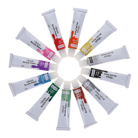 Icon Metallic Acrylic Paint Tubes - 12ml - Pack of 12