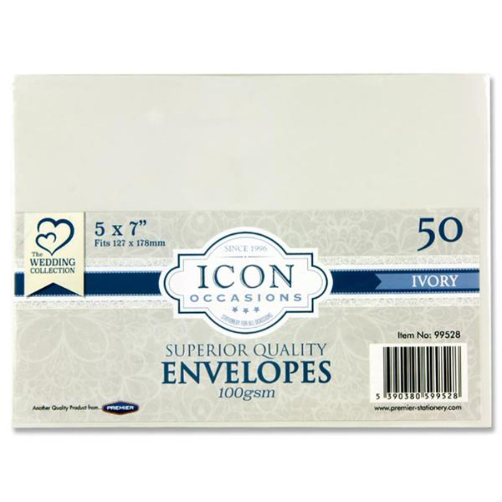 Icon Occasions 5x7 Envelopes - 100gsm - Ivory - Pack of 50 | Stationery Shop UK