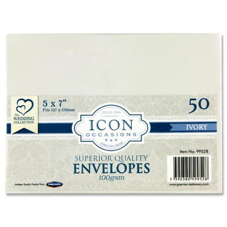 Icon Occasions 5x7 Envelopes - 100gsm - Ivory - Pack of 50-Craft Envelopes-Icon | Buy Online at Stationery Shop