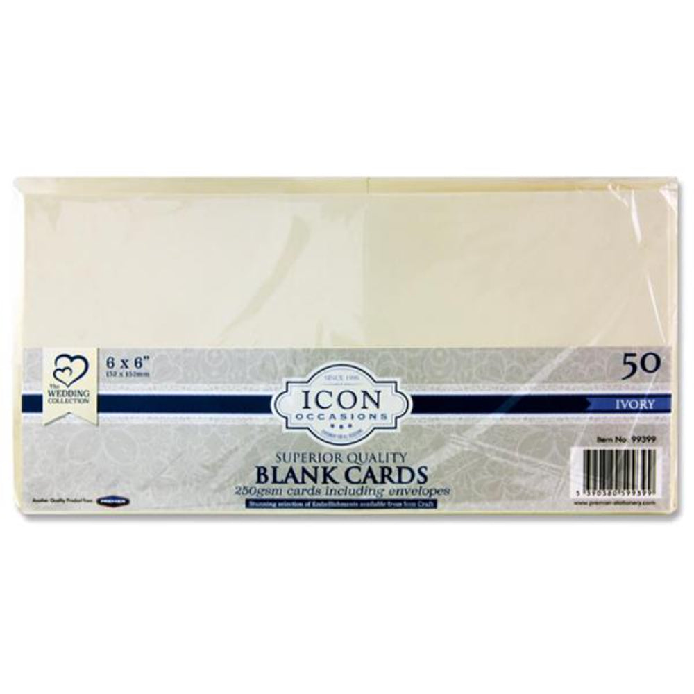 Icon Occasions 6x6 Cards & Envelopes - 250gsm - Ivory - Pack of 50 | Stationery Shop UK