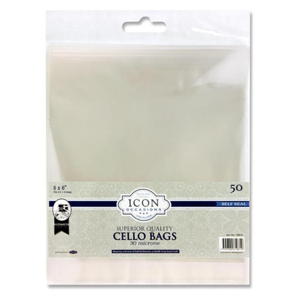 Icon Occasions 6x6 Self Seal Cello Bags - Pack of 50 | Stationery Shop UK