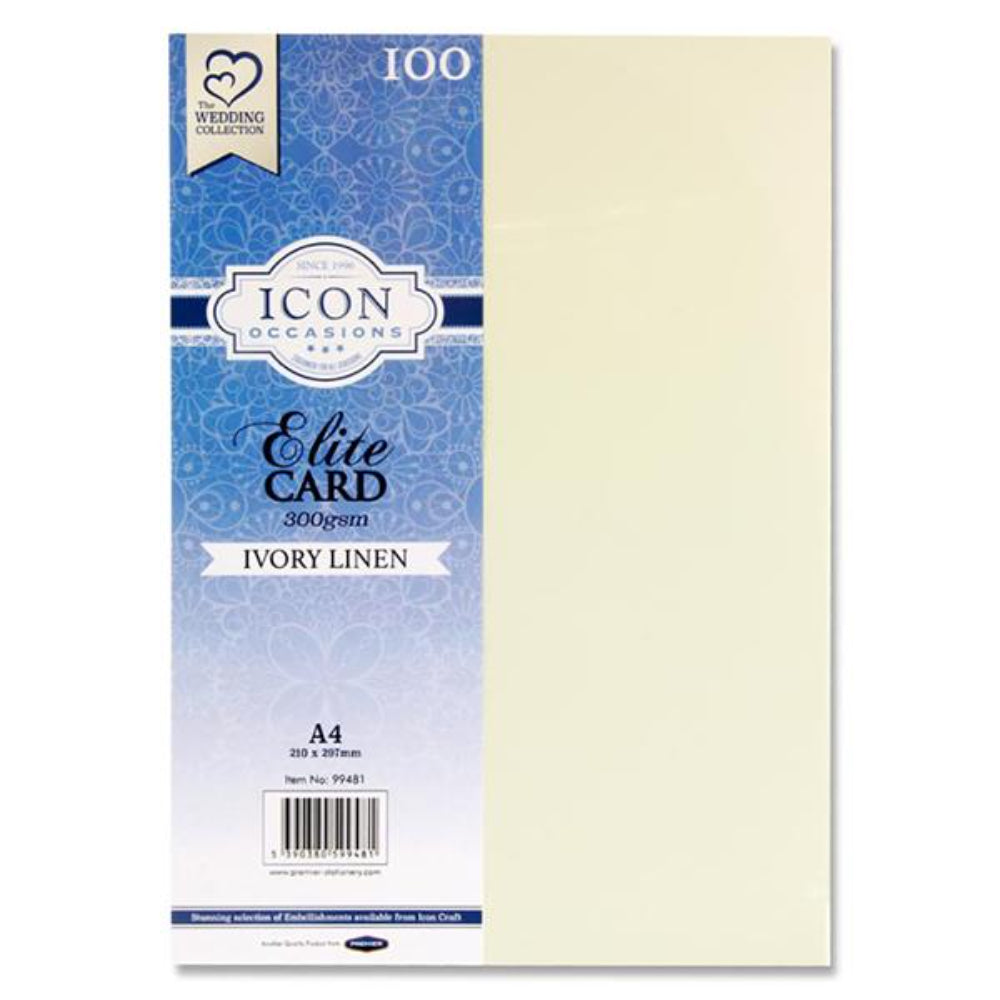 Icon Occasions A4 Linen Card - 300gsm - Ivory - Pack of 100-Craft Paper & Card-Icon|StationeryShop.co.uk