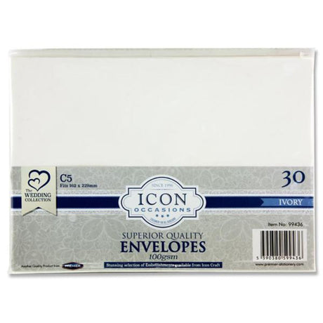 Icon Occasions C5 Envelopes - 100gsm - Ivory - Pack of 30-Craft Envelopes-Icon | Buy Online at Stationery Shop