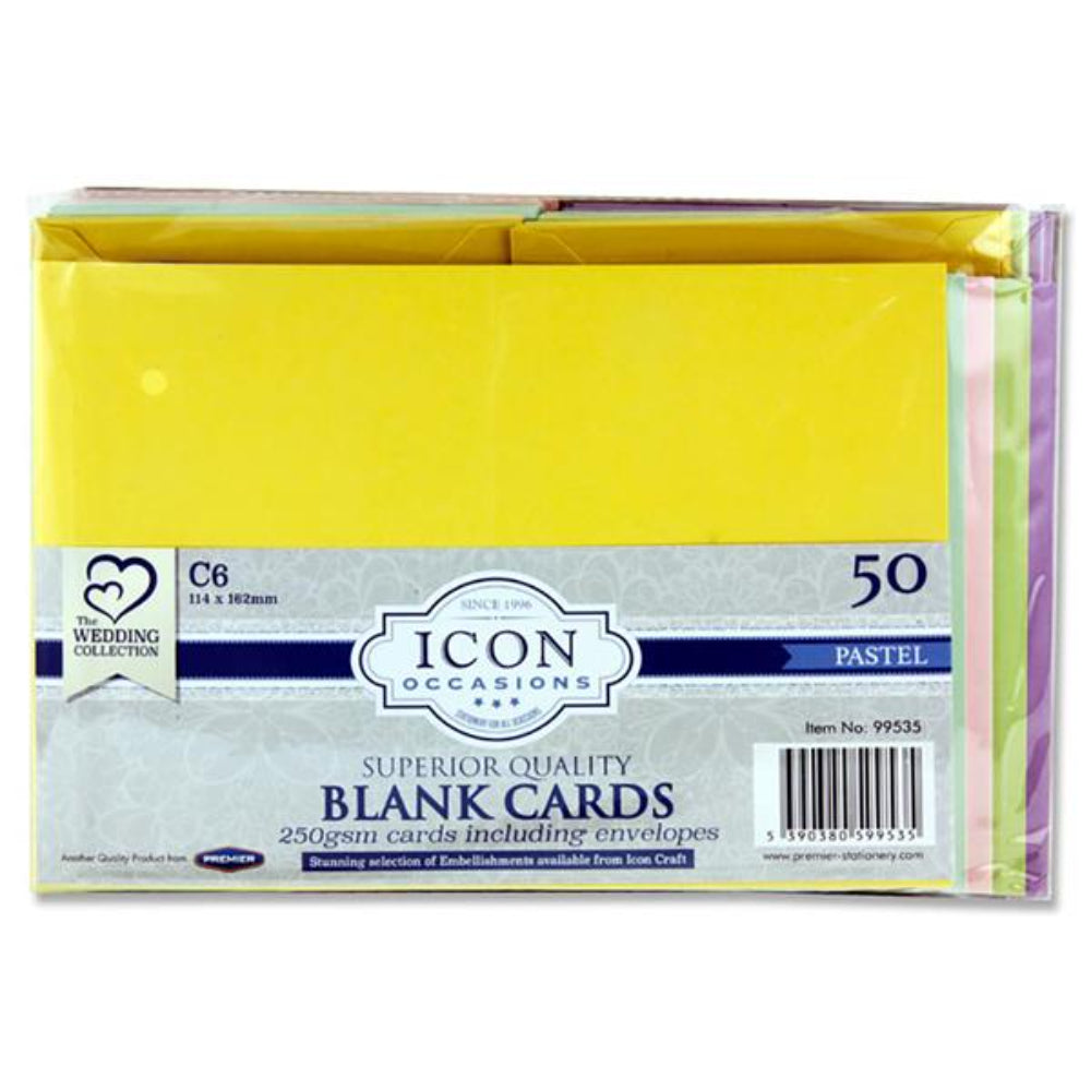 Icon Occasions C6 Cards & Envelopes - 250gsm - Pastel - Pack of 50-Craft Paper & Card-Icon | Buy Online at Stationery Shop