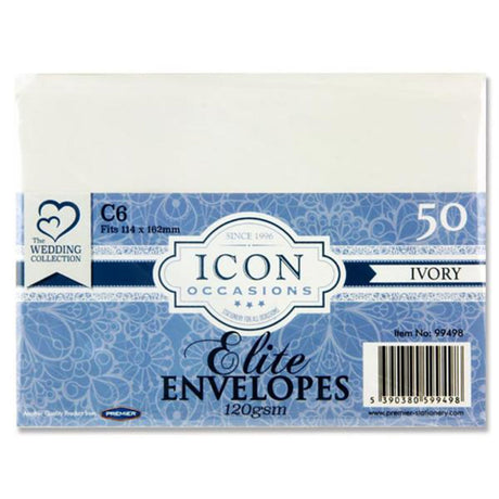 Icon Occasions C6 Envelopes - 120 gsm - Ivory - Pack of 50-Craft Envelopes-Icon | Buy Online at Stationery Shop