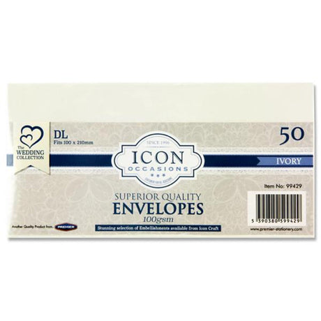 Icon Occasions DL Envelopes - 100gsm - Ivory - Pack of 50 | Stationery Shop UK