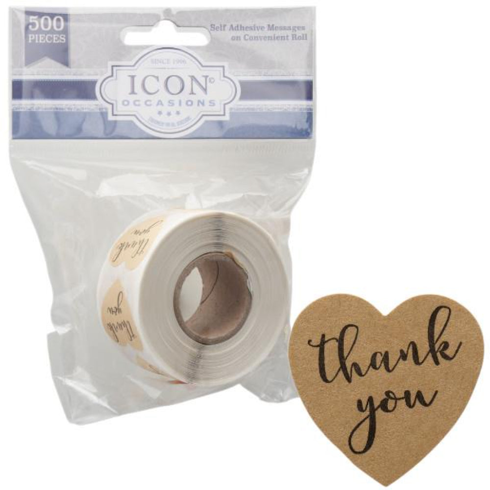 Icon Occasions Stickers Thank You - 500 pieces Brown | Stationery Shop UK