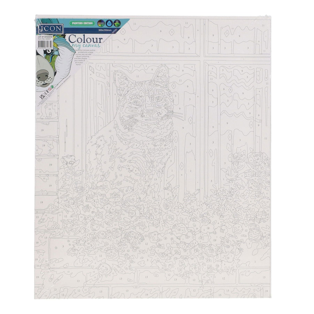 Icon Paint By Numbers Canvas - 300x250mm - Cat at Window-Colour-in Canvas-Icon|StationeryShop.co.uk