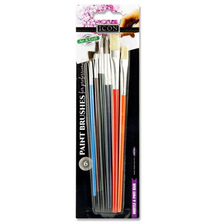 Icon Professional Paint Brushes - Bristle & Pony Hair - Set of 6 | Stationery Shop UK