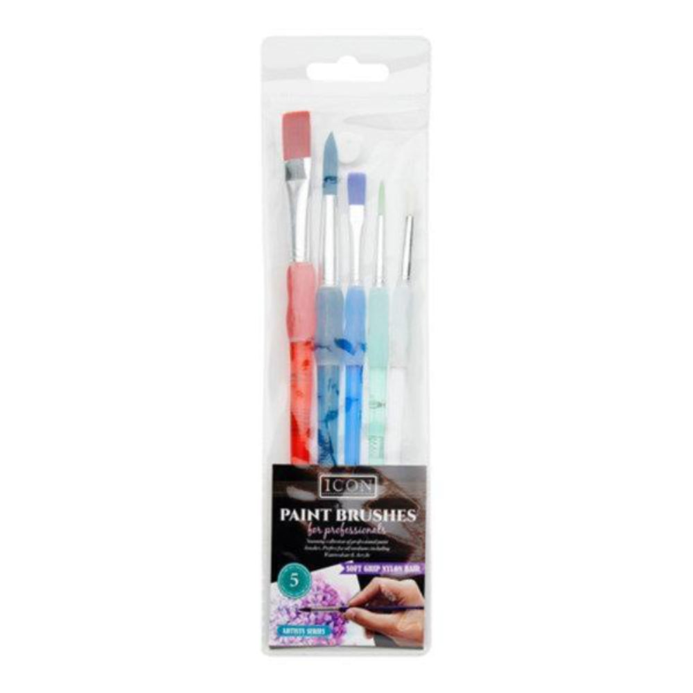 Icon Professional Soft Grip Nylon Paint Brushes - Wallet of 5-Paint Brushes-Icon|StationeryShop.co.uk