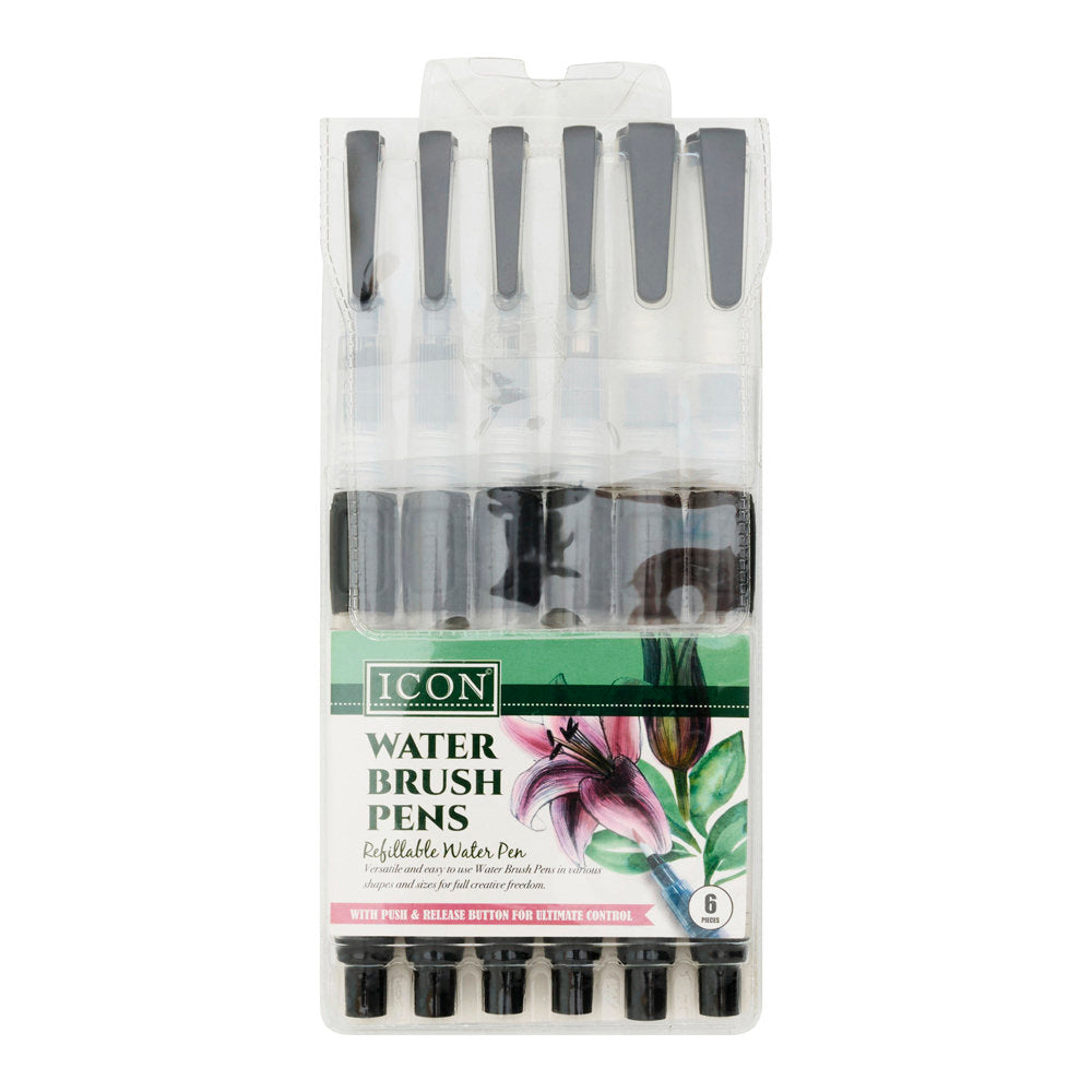 Icon Refillable Water Brush Pen Set - Set of 6-Brush Pens-Icon | Buy Online at Stationery Shop