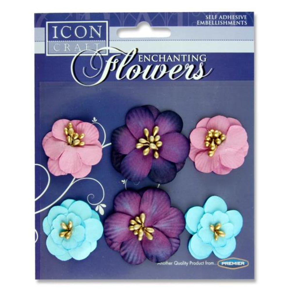 Icon Self Adhesive Enchanting Flowers - Purple, Pink & Blue | Stationery Shop UK