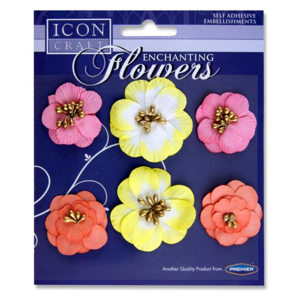 Icon Self Adhesive Enchanting Flowers - Yellow, Pink & Red | Stationery Shop UK