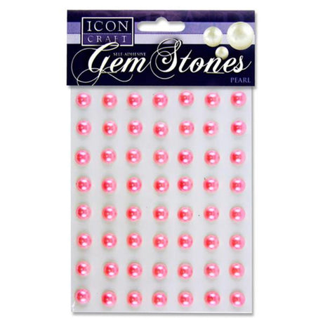 Icon Self Adhesive Gem Stones - 10mm - Pearl - Pink - Pack of 56 | Stationery Shop UK
