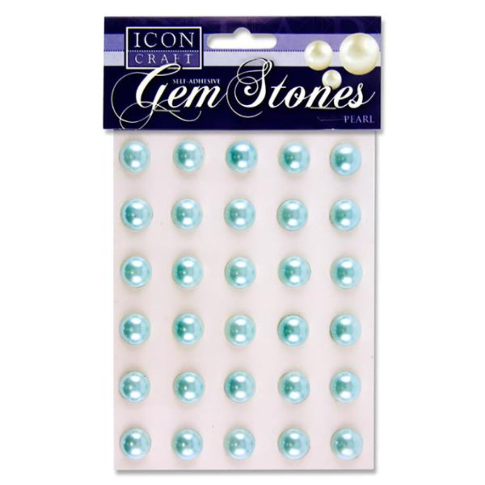 Icon Self Adhesive Gem Stones - 14mm - Pearl - Baby Blue - Pack of 30 | Stationery Shop UK