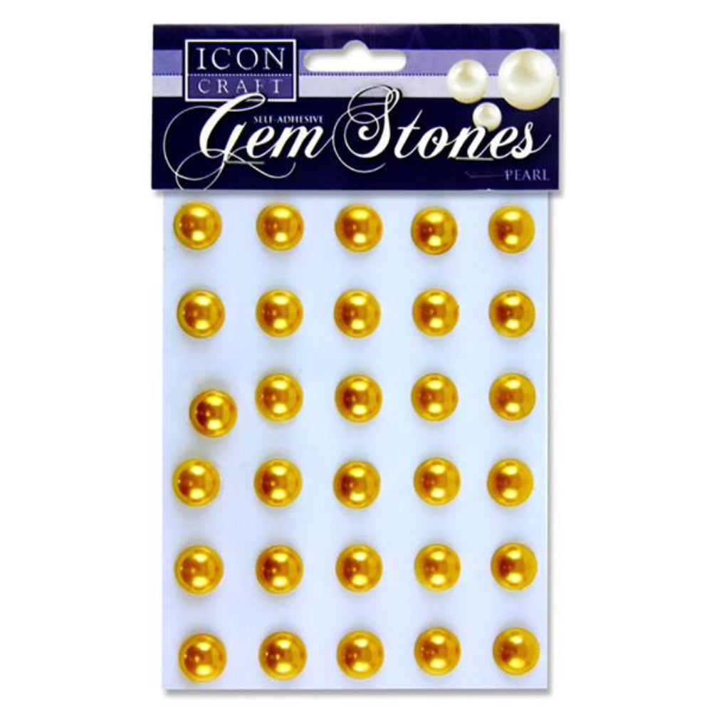 Icon Self Adhesive Gem Stones - 14mm - Pearl - Gold - Pack of 30 | Stationery Shop UK