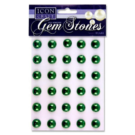 Icon Self Adhesive Gem Stones - 14mm - Pearl - Green - Pack of 30 | Stationery Shop UK