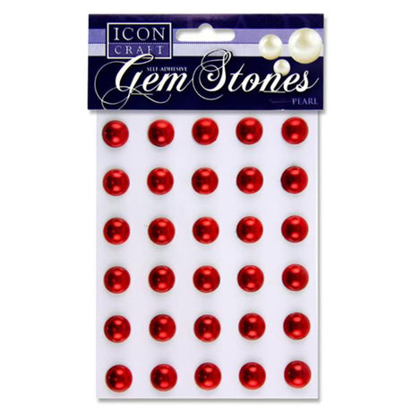Icon Self Adhesive Gem Stones - 14mm - Pearl - Red - Pack of 30 | Stationery Shop UK