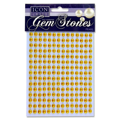 Icon Self Adhesive Gem Stones - 6mm - Pearl - Gold - Pack of 210 | Stationery Shop UK