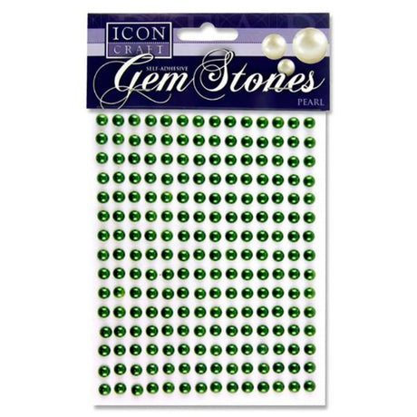 Icon Self Adhesive Gem Stones - 6mm - Pearl - Green - Pack of 210 | Stationery Shop UK