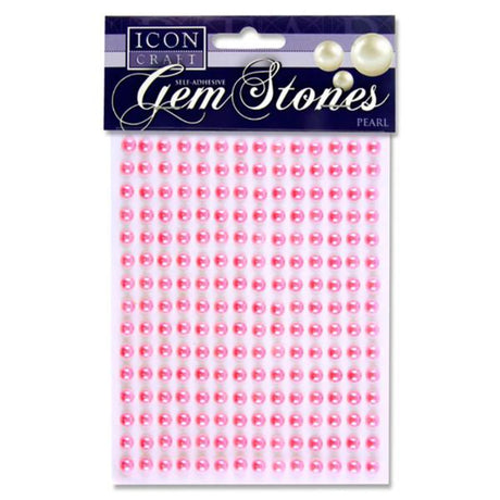 Icon Self Adhesive Gem Stones - 6mm - Pearl - Pink - Pack of 210 | Stationery Shop UK