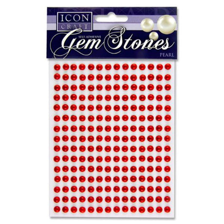 Icon Self Adhesive Gem Stones - 6mm - Pearl - Red - Pack of 210 | Stationery Shop UK