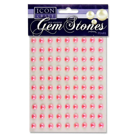 Icon Self Adhesive Gem Stones - 8mm - Pearl - Pink - Pack of 90 | Stationery Shop UK