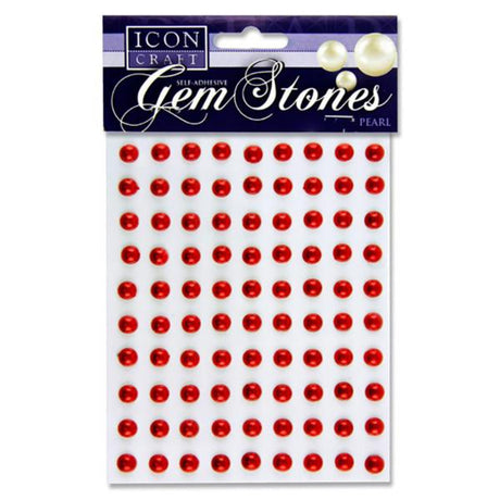 Icon Self Adhesive Gem Stones - 8mm - Pearl - Red - Pack of 90 | Stationery Shop UK