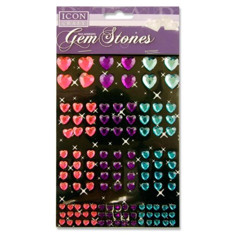 Icon Self Adhesive Gem Stones - Hearts - Various Colours and Sizes - Pack of 120 | Stationery Shop UK