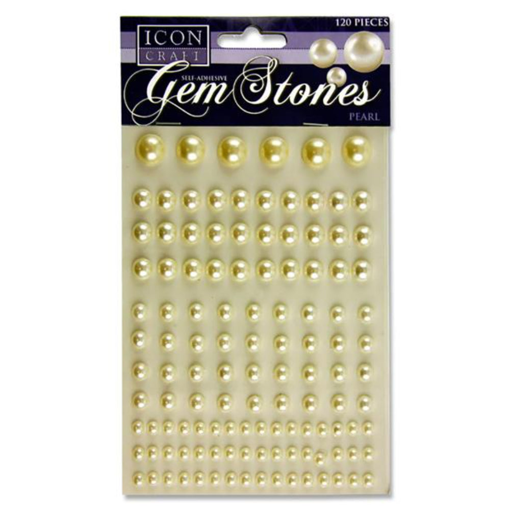 Icon Self Adhesive Gem Stones - Pearls - Various Sizes - Pack of 120 | Stationery Shop UK