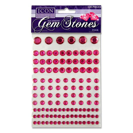 Icon Self Adhesive Gem Stones - Round - Pink in Various Sizes - Pack of 120 | Stationery Shop UK