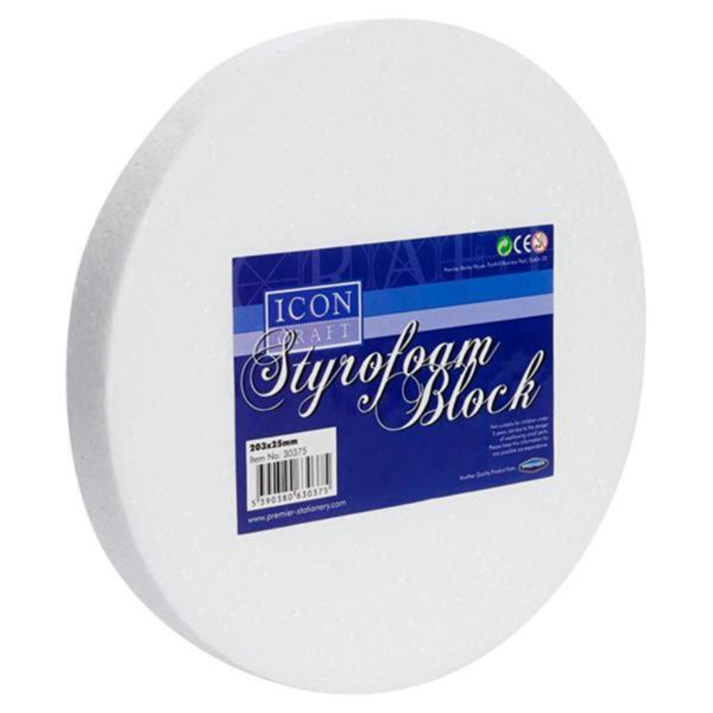 Icon Styrofoam Round Block - 203mm x 25mm-Styrofoam/Polyestyrene-Icon|StationeryShop.co.uk