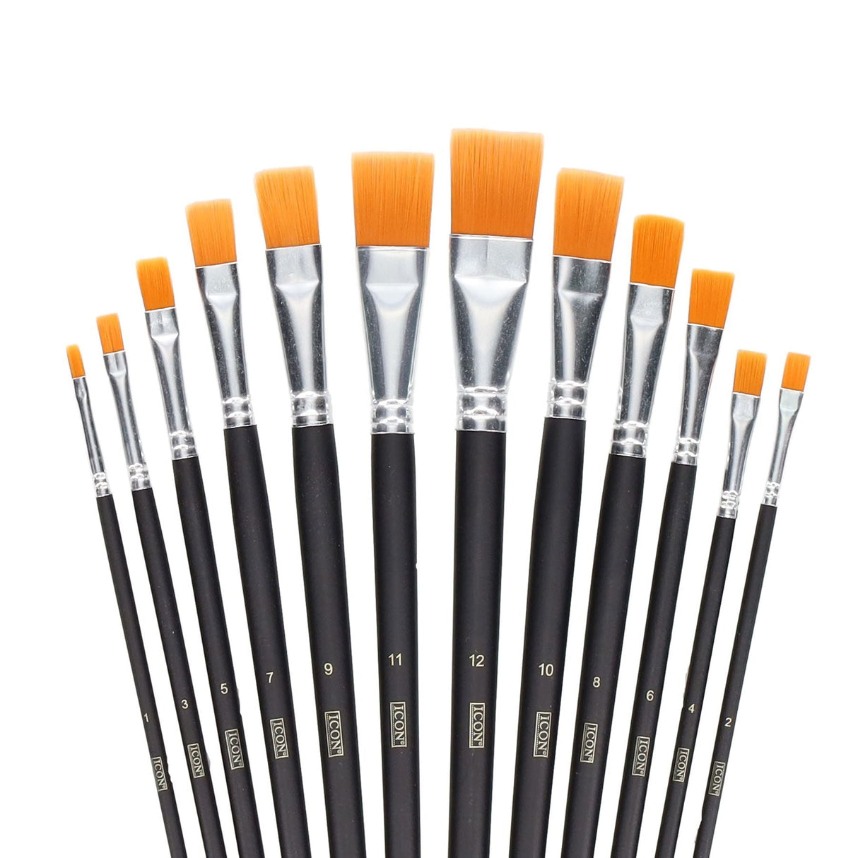 Icon Taklon Paint Brush Set - Flat - Pack of 12 | Stationery Shop UK