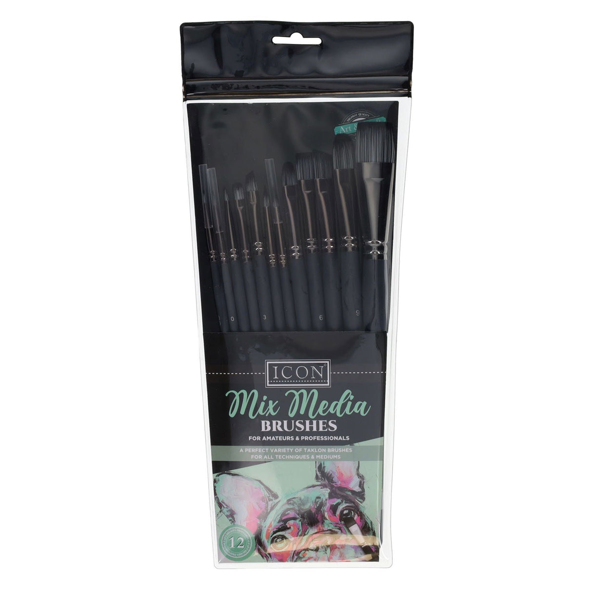 Icon Taklon Paint Brush Set - Mix Media - Pack of 12 | Stationery Shop UK
