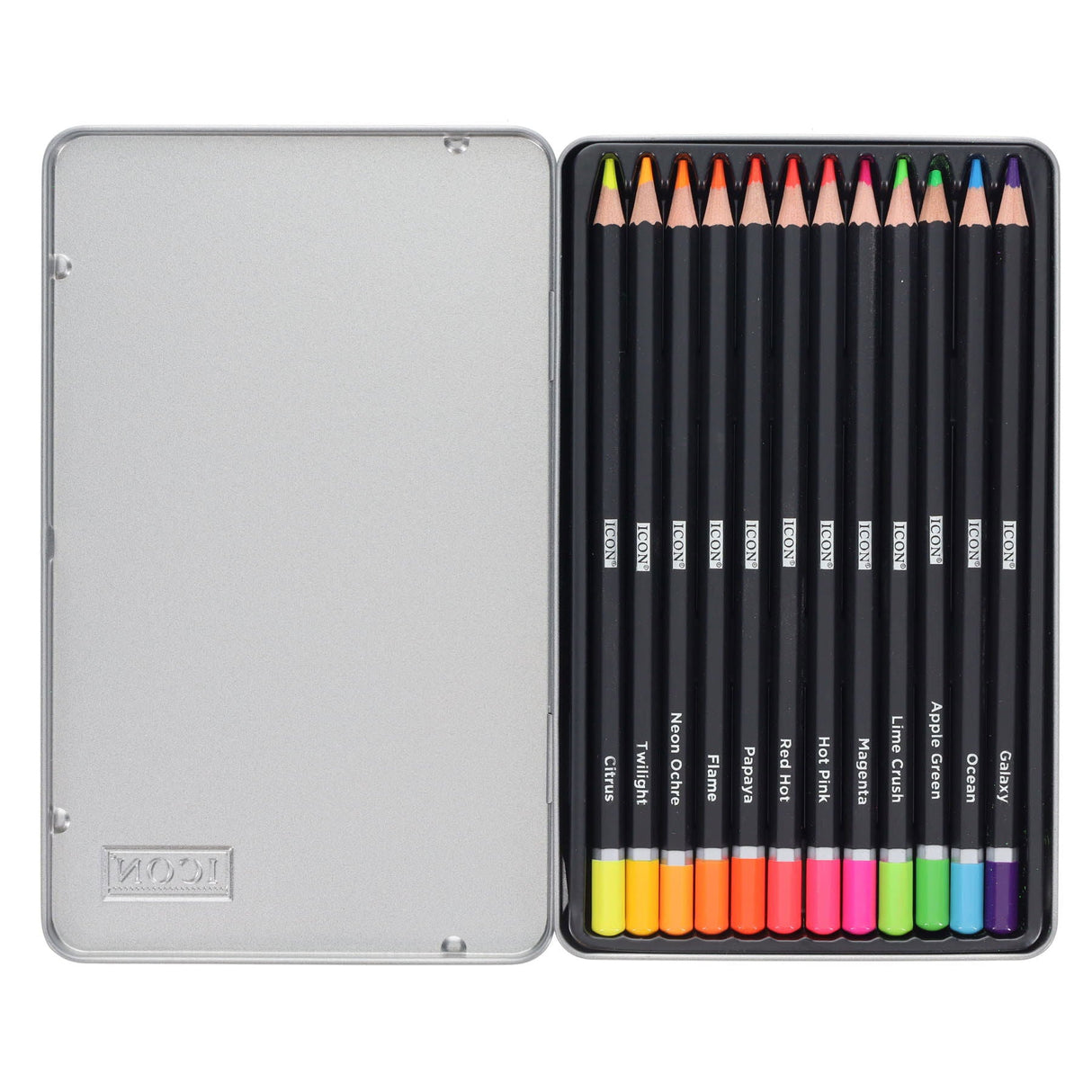 Icon Tin Colouring Pencils - Neon - Box of 12