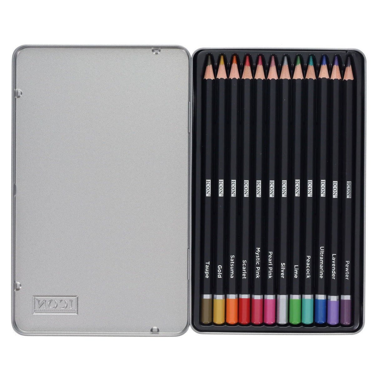 Icon Tin Watercolour Pencils - Metallic - Box 12