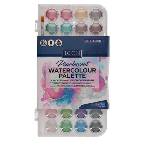 Icon Watercolour Art Set Pearlescent - 36 pieces | Stationery Shop UK