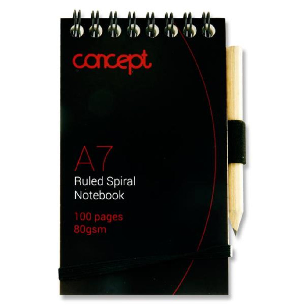 Concept A7 Spiral Pocket Notebook with Pencil - 100 Pages