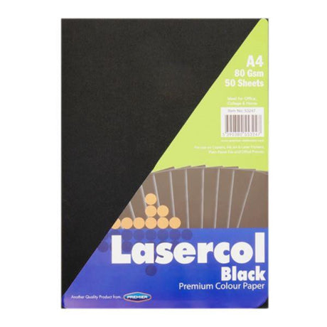 Lasercol A4 Colour Paper - 80gsm - Black - 50 Sheets | Stationery Shop UK