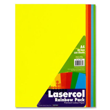 Lasercol A4 Colour Paper - 80gsm - Rainbow - 100 Sheets | Stationery Shop UK
