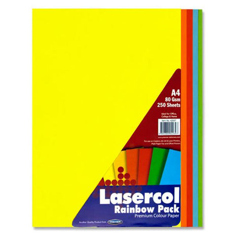 Lasercol A4 Colour Paper - 80gsm - Rainbow - 250 Sheets | Stationery Shop UK