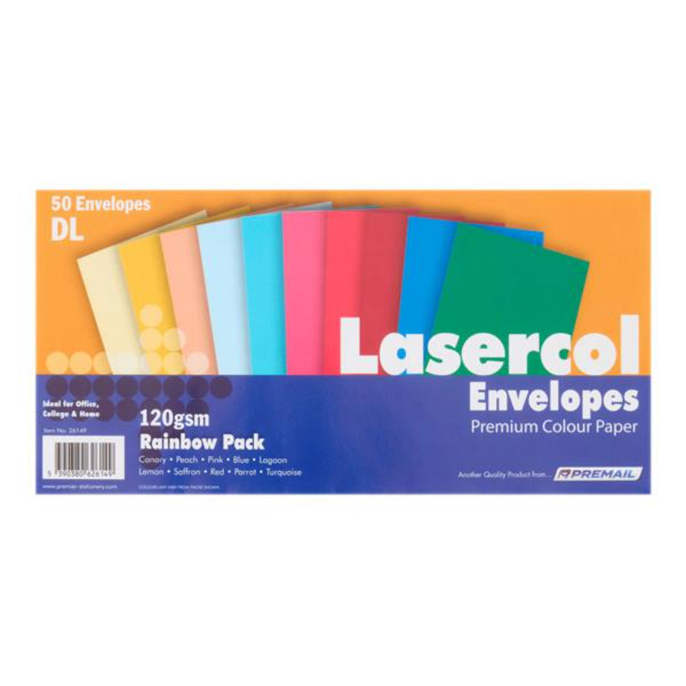 Lasercol DL Envelopes - 120gsm - Rainbow - Pack of 50-Envelopes-Lasercol | Buy Online at Stationery Shop
