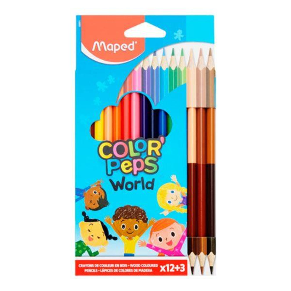 Maped Color'Peps Colouring Pencils & 3 Duo Skin Tones - Pack of 12-Colouring Pencils-Maped|StationeryShop.co.uk