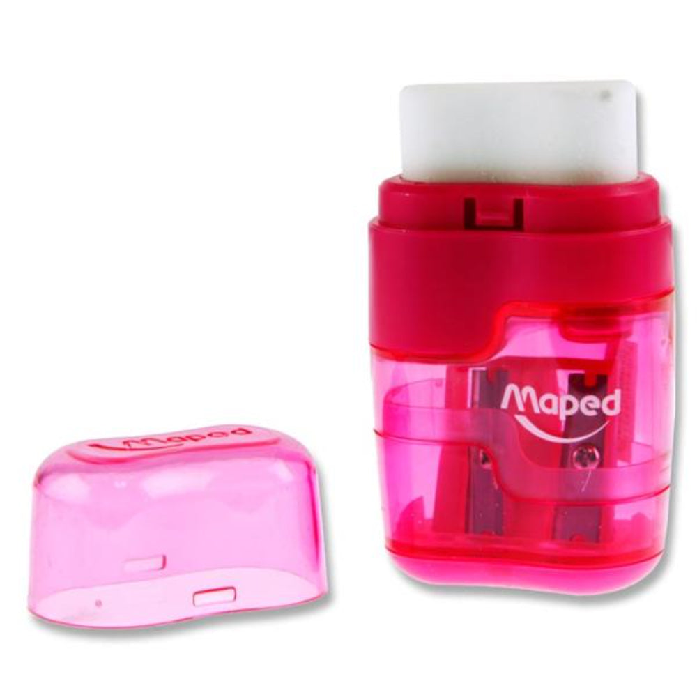 Maped Duo Connect Twin Hole Sharper & Eraser - Translucent Pink-Sharpeners-Maped|StationeryShop.co.uk