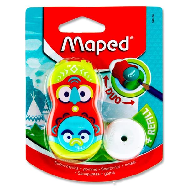 Maped Duo Loopy Sharpener & Eraser with Refill - Red & Green | Stationery Shop UK
