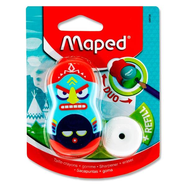 Maped Duo Loopy Sharpener & Eraser with Refill - Turquoise & Red | Stationery Shop UK