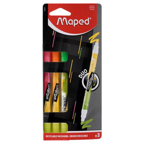 Maped Fluo Duo Tip Highlighter Pens - Pack of 3-Highlighters-Maped|StationeryShop.co.uk